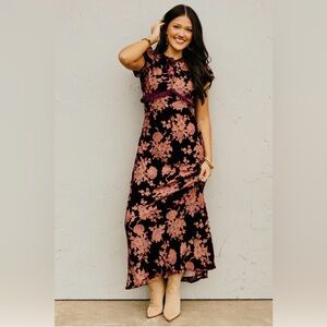 Boutique Floral Maroon and Pink Dress
